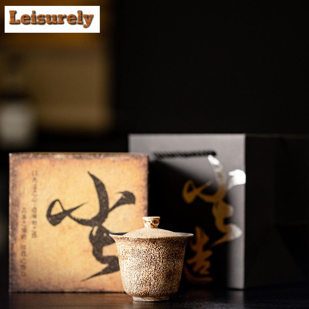 70ml Handamde Coarse Pottery Gaiwan Retro Old Rock Mud Small Two Talent Tea Tureen Tea Maker Cover Bowl Kung Fu Tea Items Craft