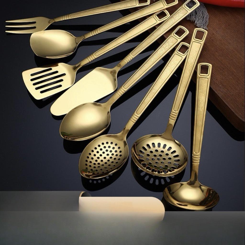 Edelstahl Pfannenwender Set Bratwender Suppenlöffel Koch Küchenutensilien Set Haushalt Wokwender Hot Pot Sieb