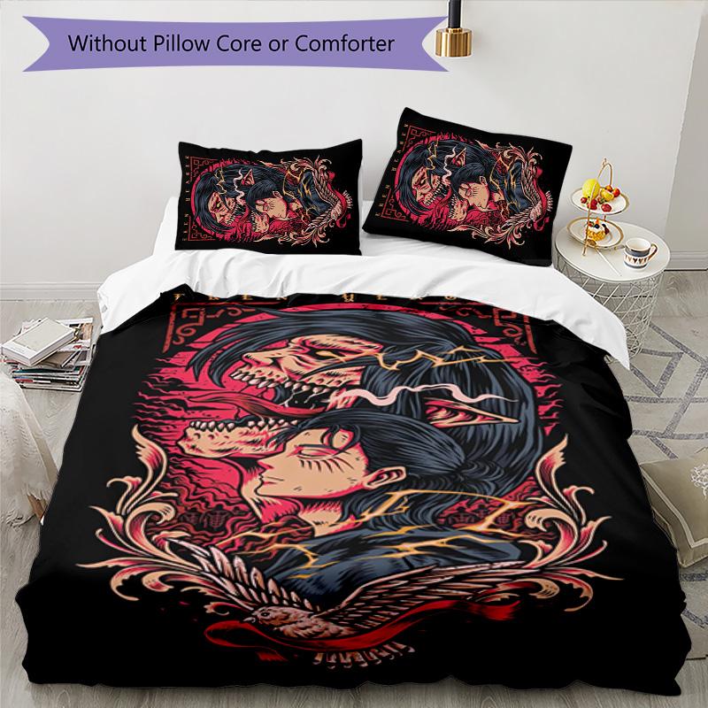 Eren & Mikasa 3pcs Bedding Set Duvet Cover Closure Includes 1 Duvet Cover & 2 Pillowcases for All Seasons Bedroom Home Dorm Decor
