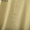 INCERUN Men Collarless Short Sleeve Button Down Casual Loose Shirts Tops
