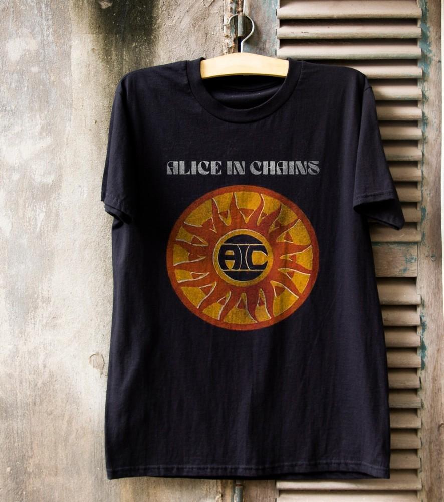 Alice In Chains Круг Солнца Винтажная Унисекс Черная Футболка Размер S-5XL Унисекс Футболка XXL