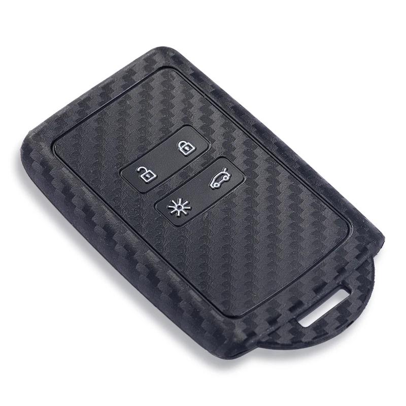 Silicone Carbon Car Key Case Cover For Renault Koleos Kadjar Captur Megane Talisman Espace Clio Zoe Scenic Arkana Dacia Sandero