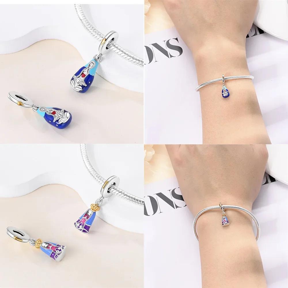 Authentic Blue Doll Girl Pendant Angel Religious Cross Bead Charms Compatible With Bracelets Copper Women Diy Fine Gift Necklaces Accessory Set
