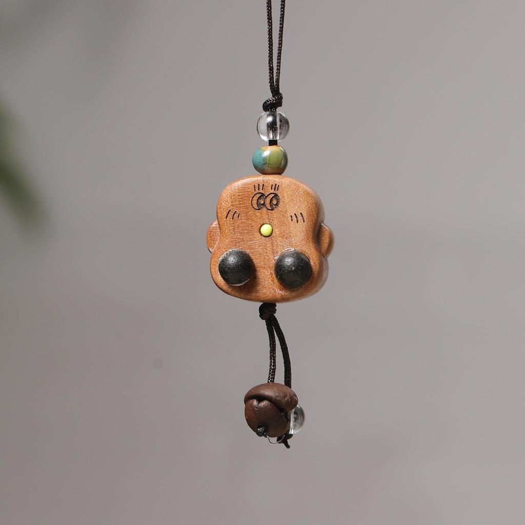 Peach Wood Coffee Bean Bear Pendant Keychain & Necklace Accessory