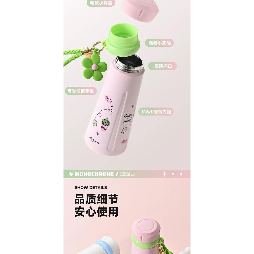 Creative Colored Insulated Flask Water Cup Children'S Fun 316 Stainless Steel Water Bottles Portable Flower Thermos Mug Cup