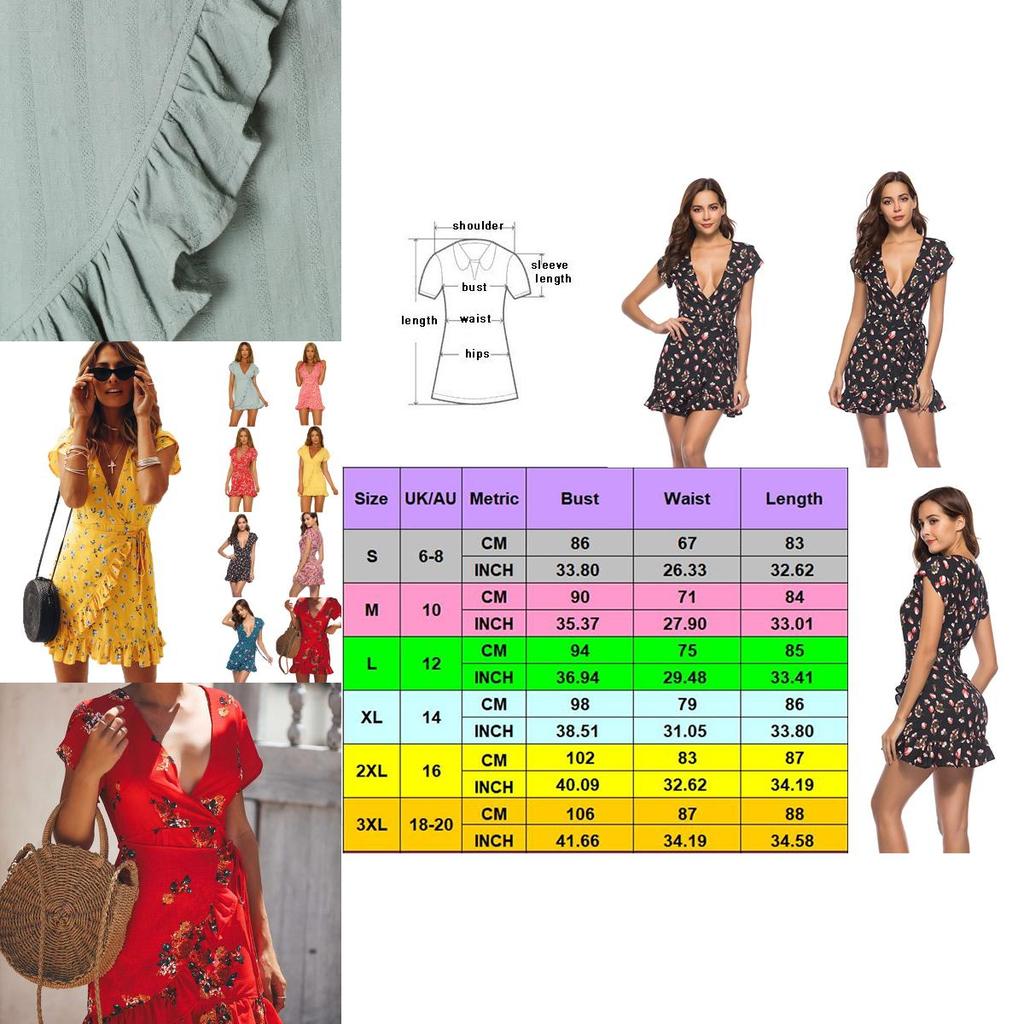 Premium Women Short Sleeve Wrap Boho Floral Mini Dress For Effortless Summer Style