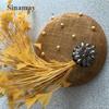 New Top Hat Linen Ladies Hat Feather Shape Bridal Top Hat Wedding Banquet Linen