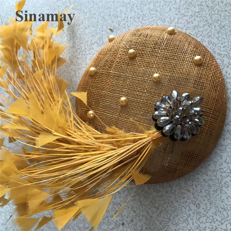 

New Top Hat Linen Ladies Hat Feather Shape Bridal Top Hat Wedding Banquet Linen золотой