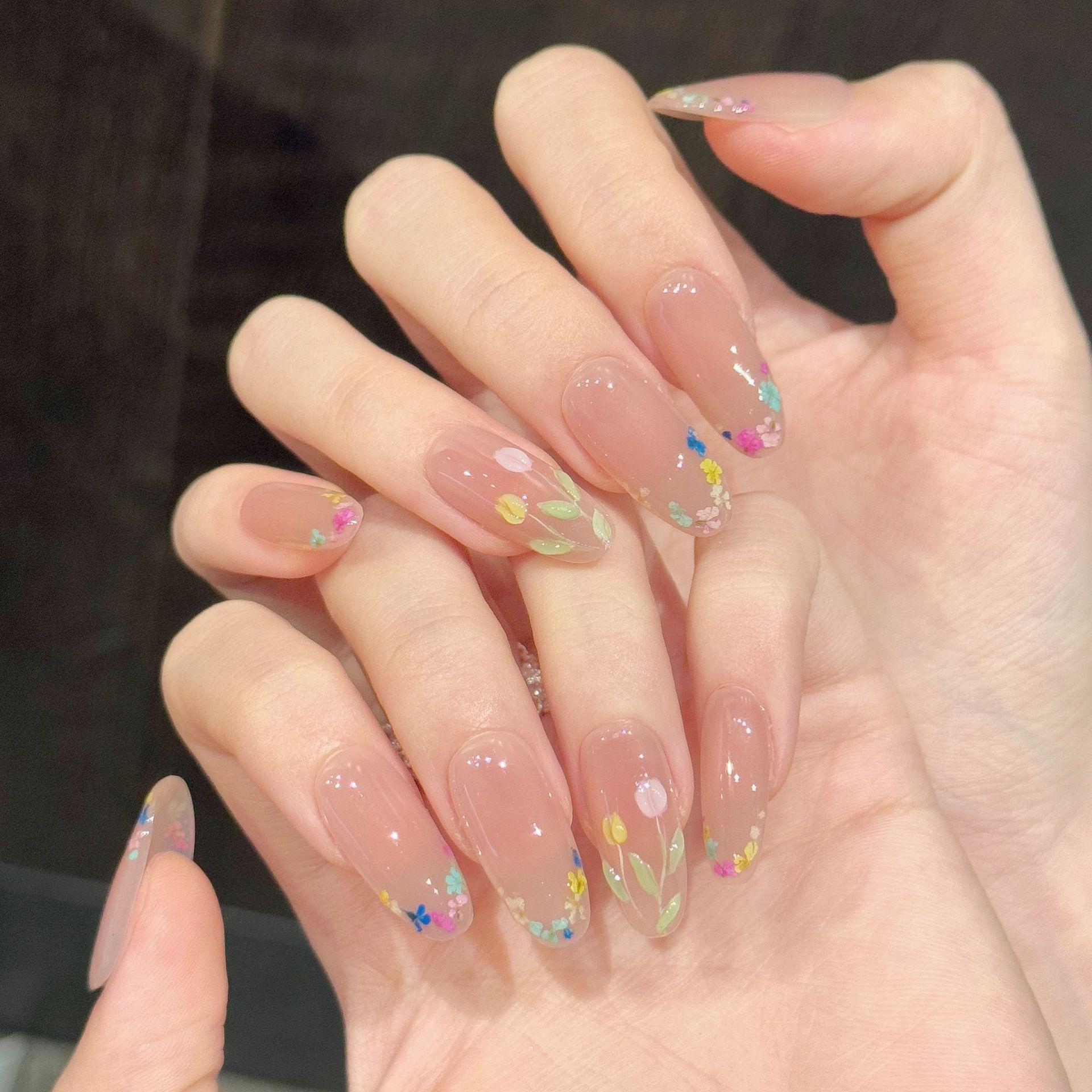 Nude Pink Transparent Floral Handmade Summer Nail Stickers - Hot Seller s розовый