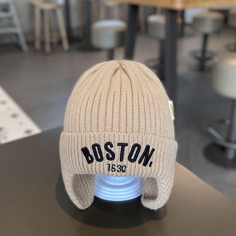 Autumn and Winter Ear Protection Wool Hat Letter Embroidery Thickened Warm Cover Baby Baby Children Knitted Hat