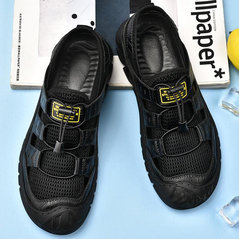 2024 Elastic Strap Casual Sewn Shoes Hollow Beach Shoes Large Mesh Breathable Sandals