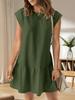 Women's Crew Neck T Shirt Dress Cap Sleeve Ruffle Hem Loose Mini Dress