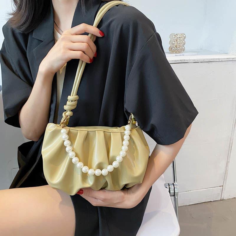 High-end Summer Niche Small Bag Women's 2025 New Trendy Texture Pearl Underarm Bag Pleated Cloud Messenger Bag