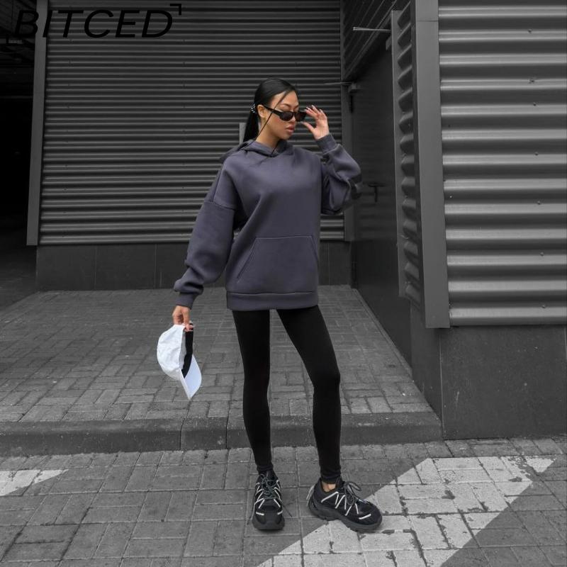 BITCED Damenmode Print Verdicktes Vielseitiges Langarm Oversize Kapuzensweatshirt
