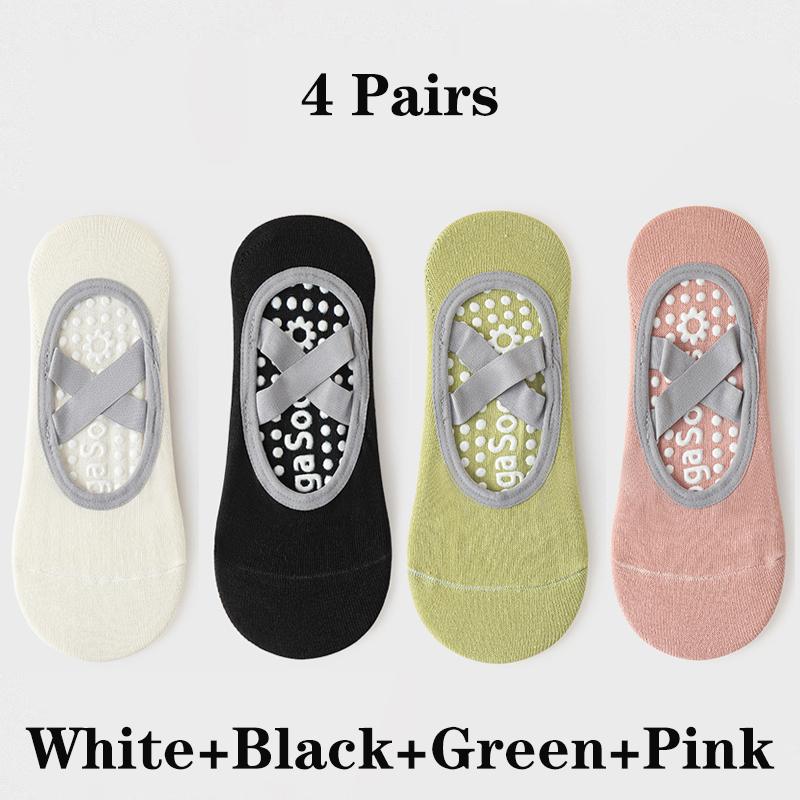 4 Pairs Yoga Socks for Women Bandage Pilates Non-Slip Grip Socks Backless Breathable Fitness Sports Ballet Dance Floor Socks