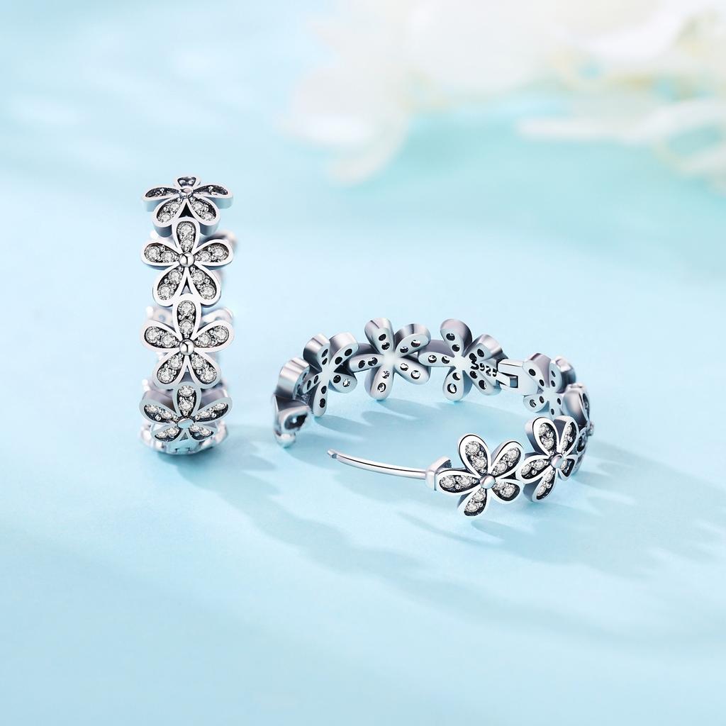S925 Silver Vintage Daisy Flower Earrings Hoop Earrings Women Jewelry Trendy Anniversary Gifts