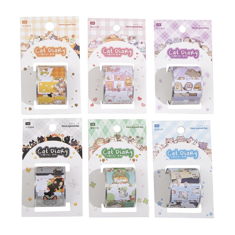 1 Roll Kawill Cartoon Kitten Scrapbook Journal Sticker Sweet Cat Stationery Label Seal Sticker DIY Decor For Student Supplies