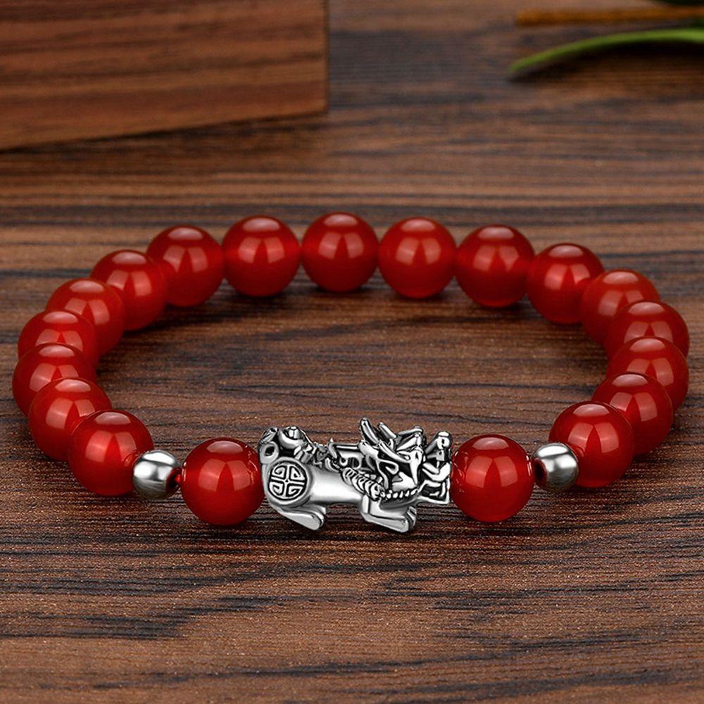 Good Luck Attract Wealth Cuff Bangle Black Bracelet Feng Shui Silver PiXiu Obsidian Wristband