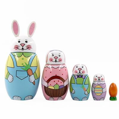 Nesting Doll Easter Five-layer Bunny Set Wooden Crafts 5 Dolls Children's Day Gift Gifts Toys.