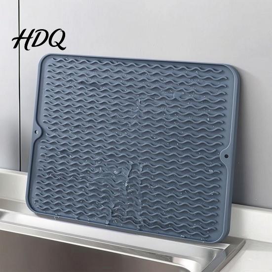 Durable Kitchen Drying Mat Silicone Dish Mat Heat Resistant Counter Heatproof Table Trivet Waterproof Placemat Utensil Drainer for Dining Table,