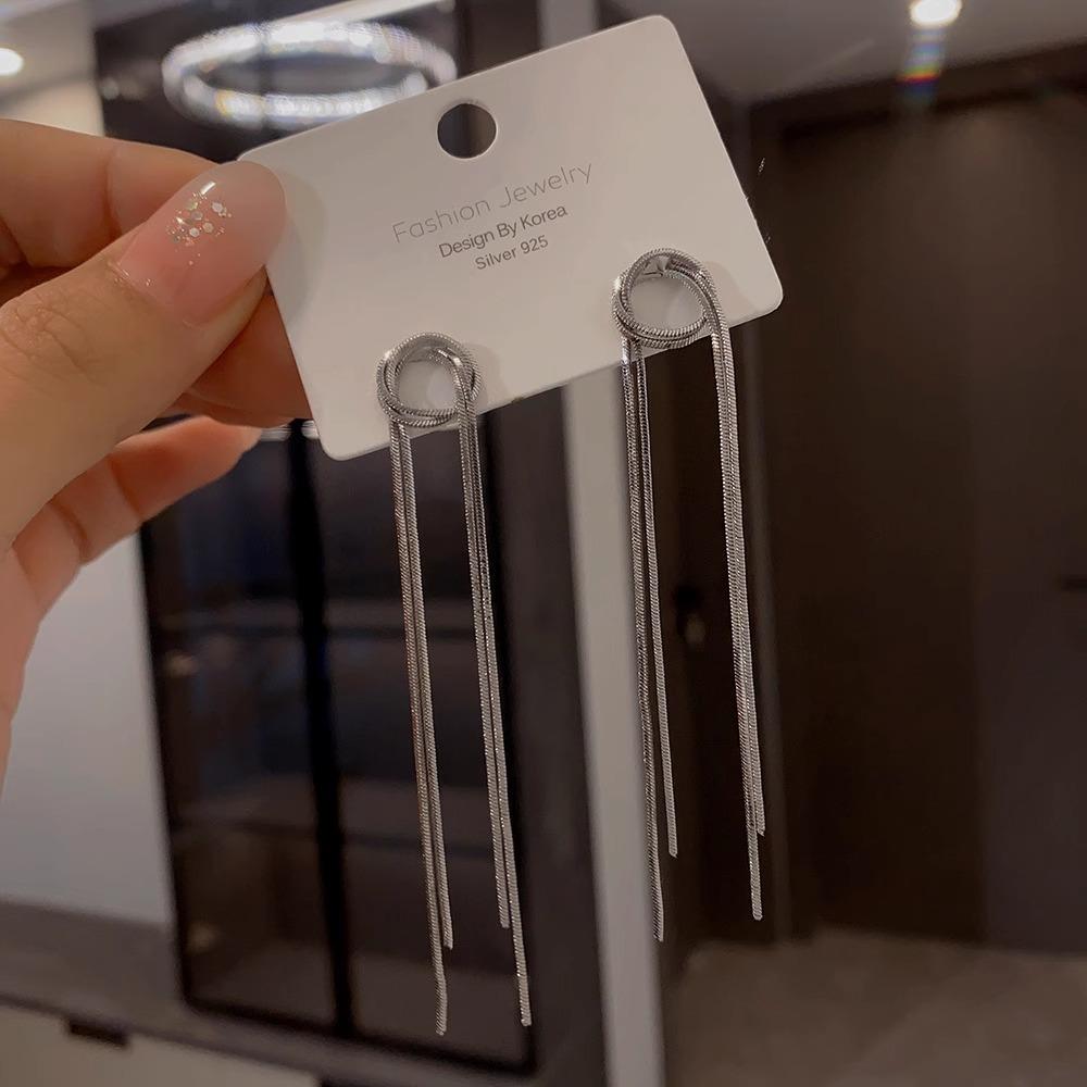 Минималистичные металлические серьги с длинной кисточкой для женщин, серьги-кольца с тонкой цепочкой «змеиная кость», личностные украшения для вечеринок, подарки