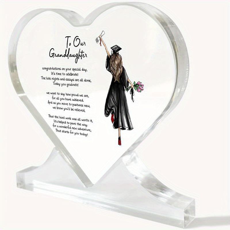 1pc, Heart-Shaped Acrylic Plaque Gift for Granddaughter, Graduation Present for Friend, High School Graduation Gift, Commemorative Acrylic