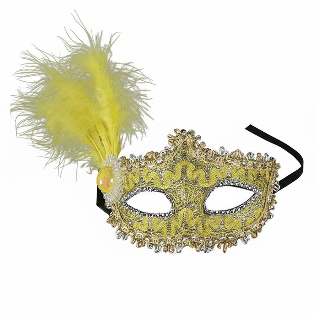 

New Lace Eye Mask Feather Lightweight Ladies Half Face Cover Carnival Party Props Cosplay Masquerade жовтий