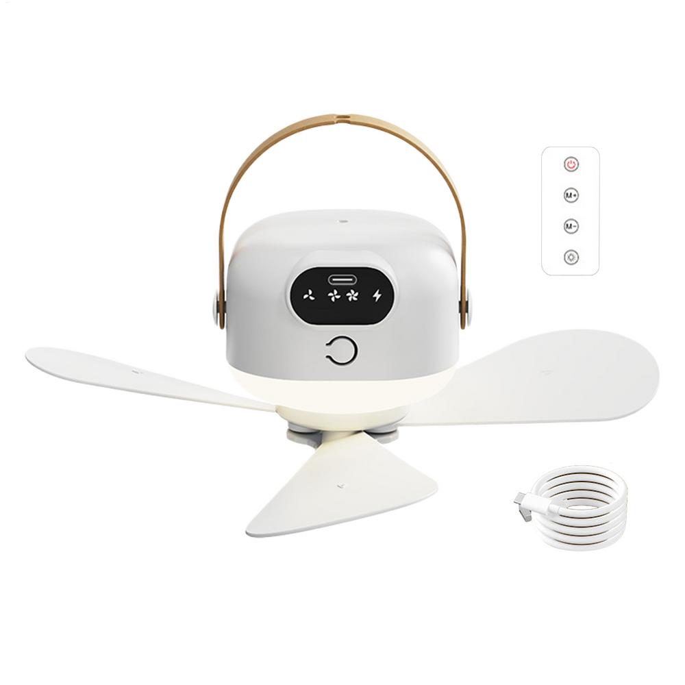 2400mah Camping Ceiling Fan with Light 3 Gear Adjustable Remote Control LED Night Lamp USB Wireless Cooling Fan for Home Outdoor