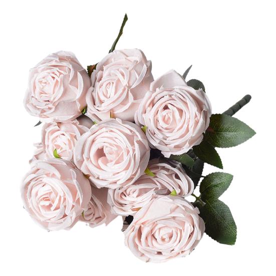 10 Heads Artificial Rose Flower Realistic Faux Silk Long Stem Rose Bouquet with Leaf for Home Kitchen Office Wedding Party Decoration