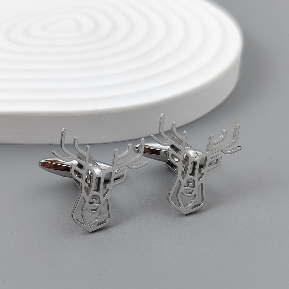 Deer Head Pattern Brooch for Mens Luxury Stainless Steel Hollow Animal Lapel Pin Clothing Accessories Christmas Party Gifts