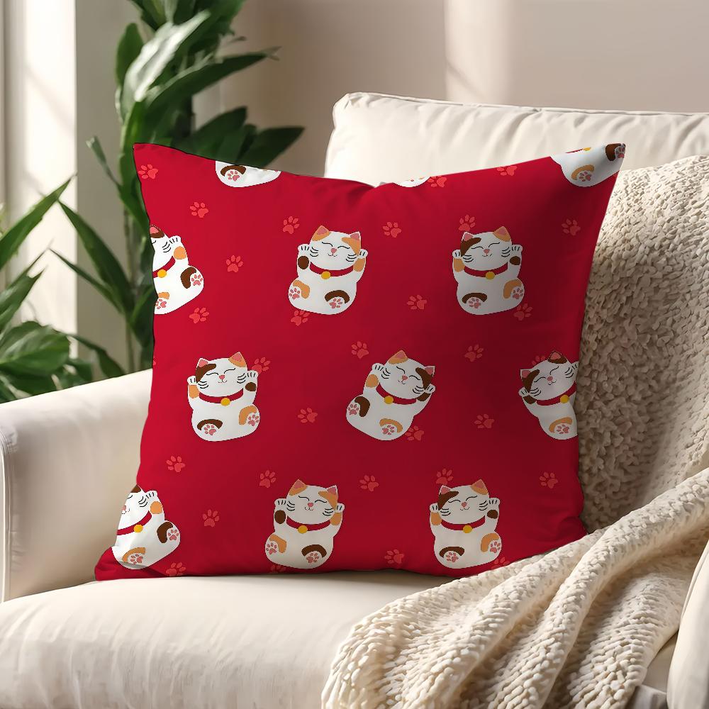 Lucky Cat M-Maneki Neko Cushion Cover For Pillow Printing Sofa Decoration Home Car Room Coffee Shop Office Nordic Simplicity
