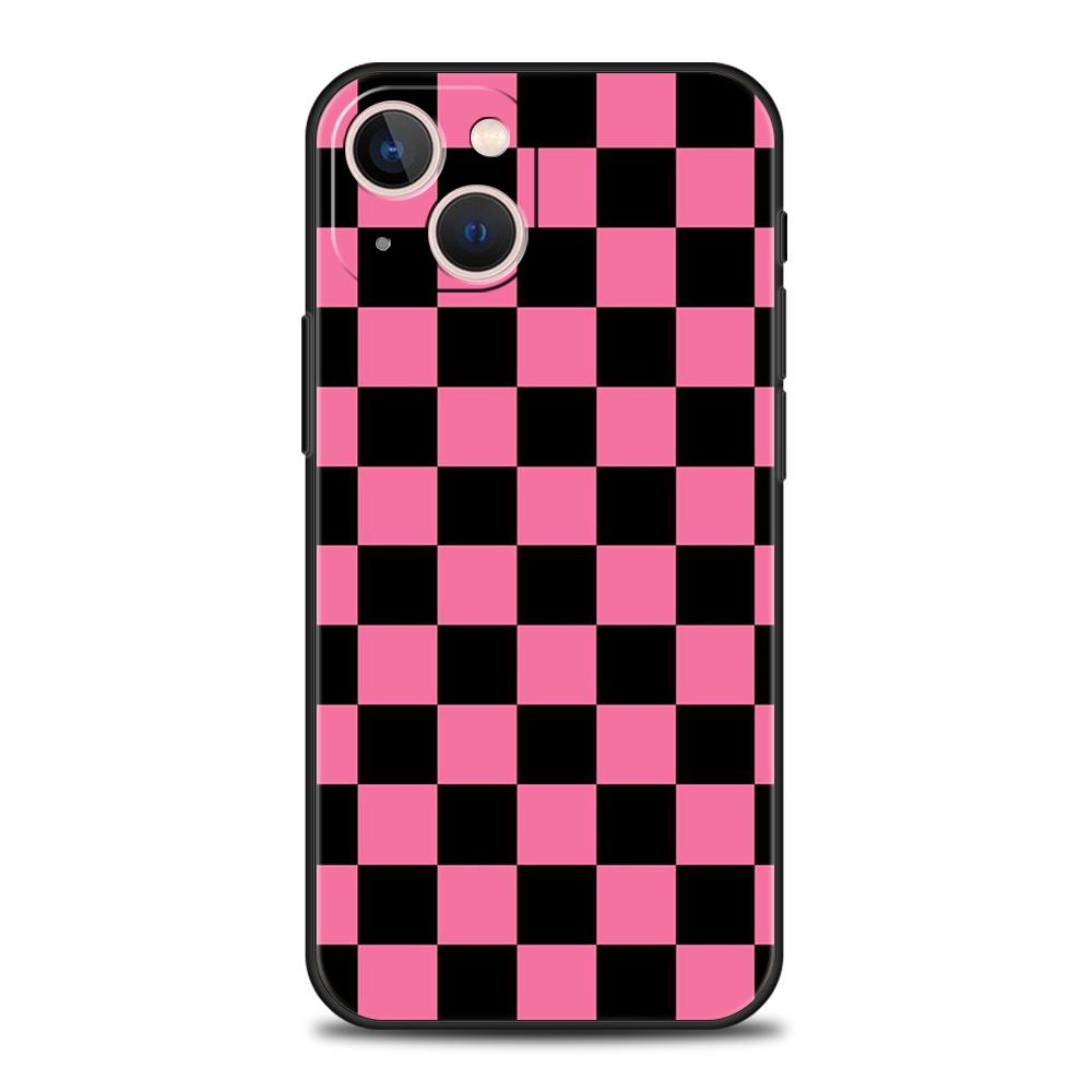 Carcasă Telefon Luxoasă cu Model Carouri Clasice Pătrate Pentru iPhone 11 12 13 14 15 16 Pro Max Mini X XR XS 7 8 Plus SE Capac Negru Funda