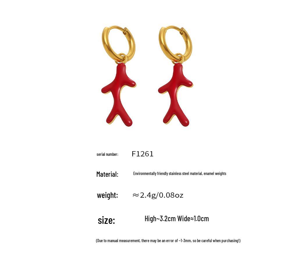 18k Gold-Plated Delicate Coral Red Bead Earrings with Stainless Steel for Women