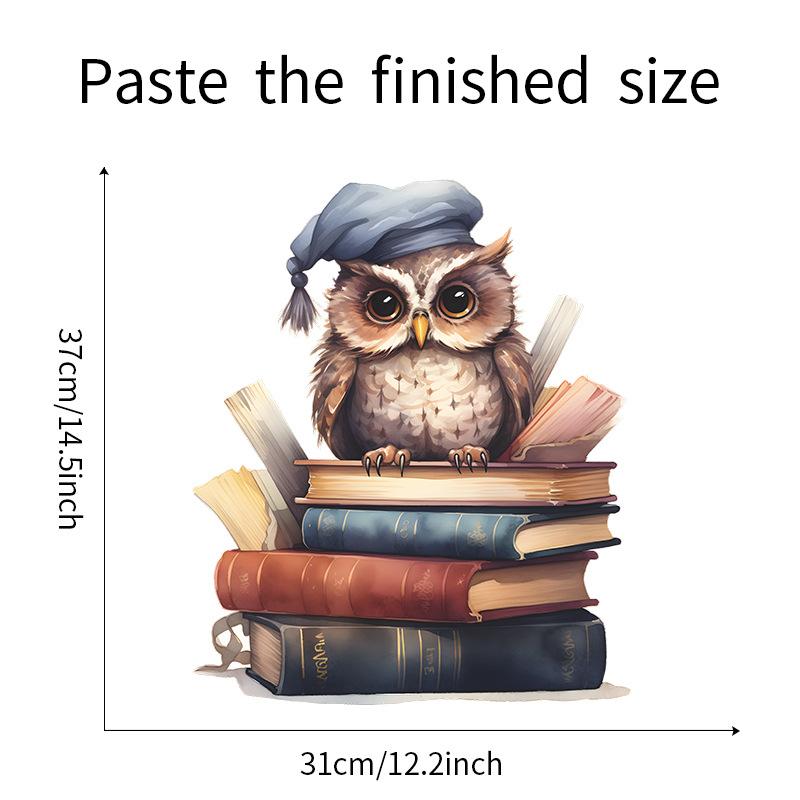 Cartoon Owl Studying Wall Sticker for Kids Room Nursery Library Educational Wall Decor