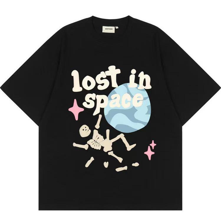 

2024 Lost in Space Print Cotton Short-Sleeve Loose T-Shirt Double Extra Large чёрный