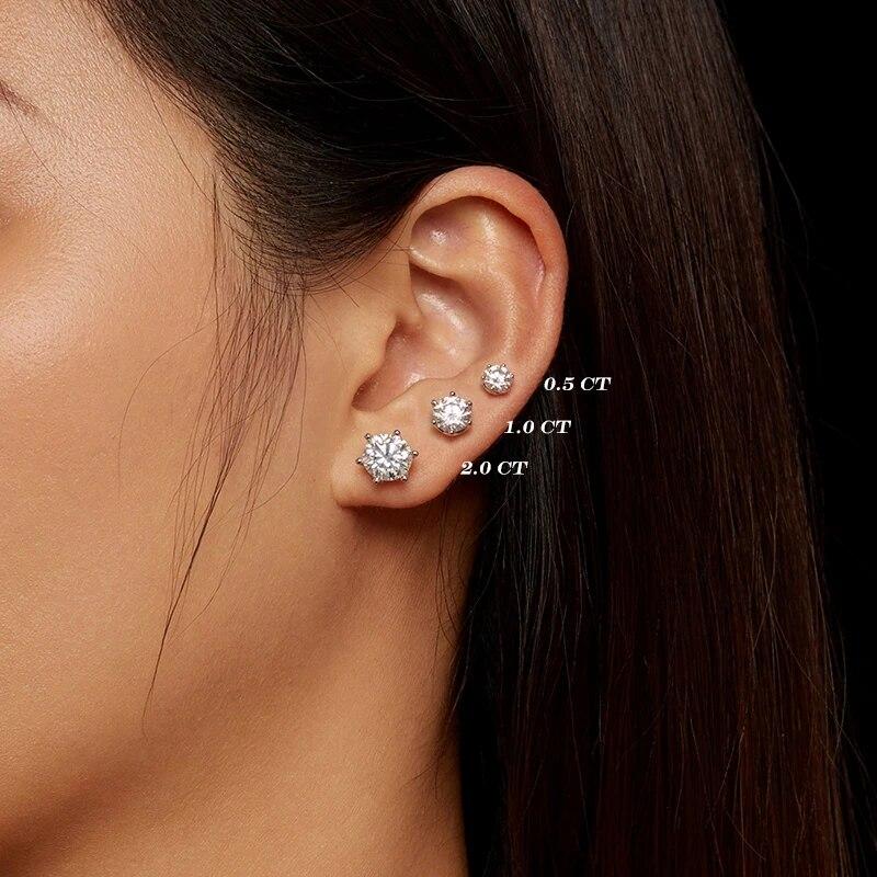 D Culoare 2CT VVS1 EX Cercei Stud Moissanite S925 Cercei placați cu platină cu diamante de laborator tăiate rotund pentru femei nuntă