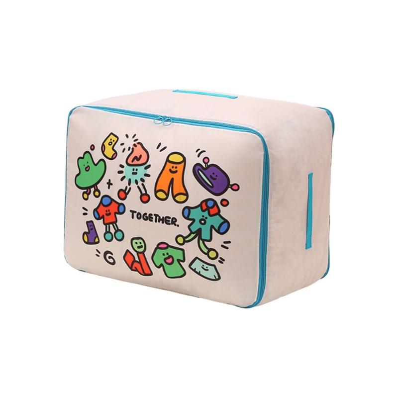 

Oversized Recyclable Clothes Blanket Planner Bag With Lovely Cartoon Print And Reinforced Pulls For Home Travel Storage Medium size