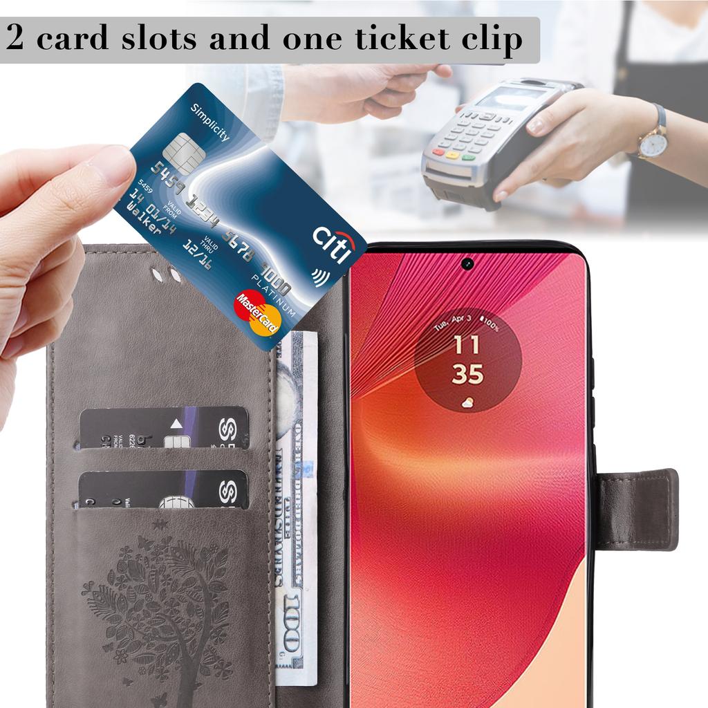 For Motorola Edge 50 Fusion 5G Phone Case with Stand Cat Tree Pattern Leather Wallet Mobile Cover