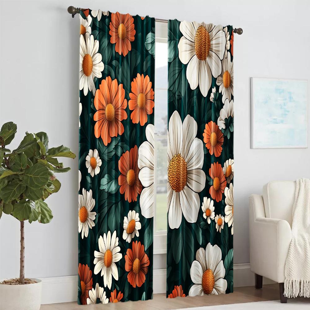 2 pcs   versatile polyester transparent curtains for home decoration Boho Daisy for use in bedrooms and living rooms