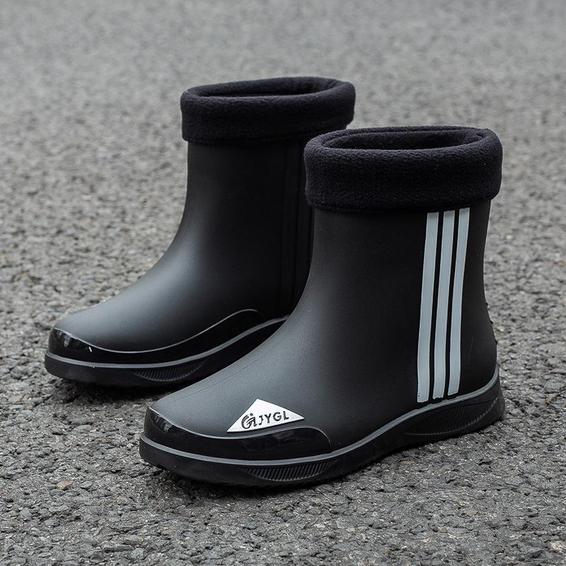 Men Mid-calf Rain Boots Slip-On Waterproof Rubber Rain Shoes Work Mud Boots Durable Non-Slip Boots for Farming Gardening Fishing