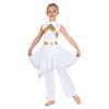 Praise Dance Costume for Kids Girls: Asymmetrical Sleeveless Metallic Dress & Comfortable Wide-Leg Pants with Elastic Waist