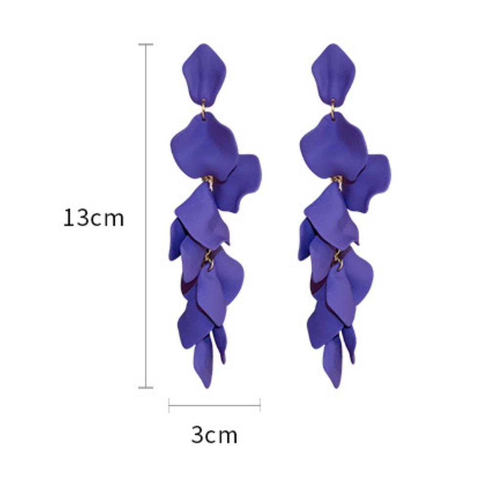 Fashionable multi-color red, blue, purple petal pendant earrings for women, new women's long exaggerated pendant earrings
