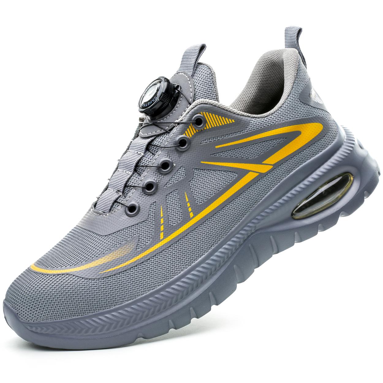 

JB272 Acceptable Custom Steel Toe Safety Shoes Anti-Smash Anti-Puncture Safety Shoes Men s Rotated Button Mesh Sports Shoes 46 сірий