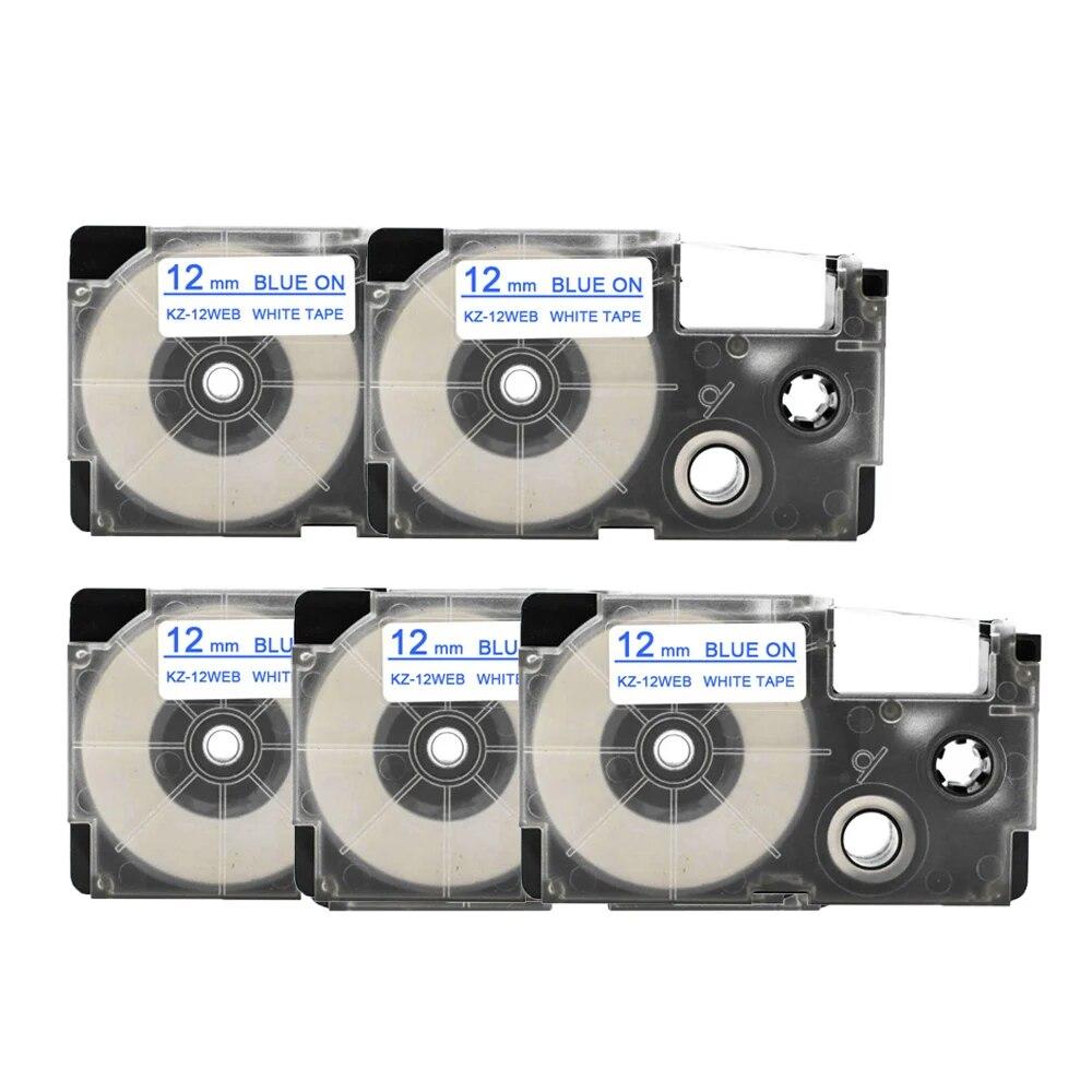 5 Packungen 12mm Etiketten XR12WE XR-12GN XR-12X XR-12YW Kompatibel für Casio EZ Etikettendrucker KL-100 KL-60SR KL120 EZ Etikettendruckerband