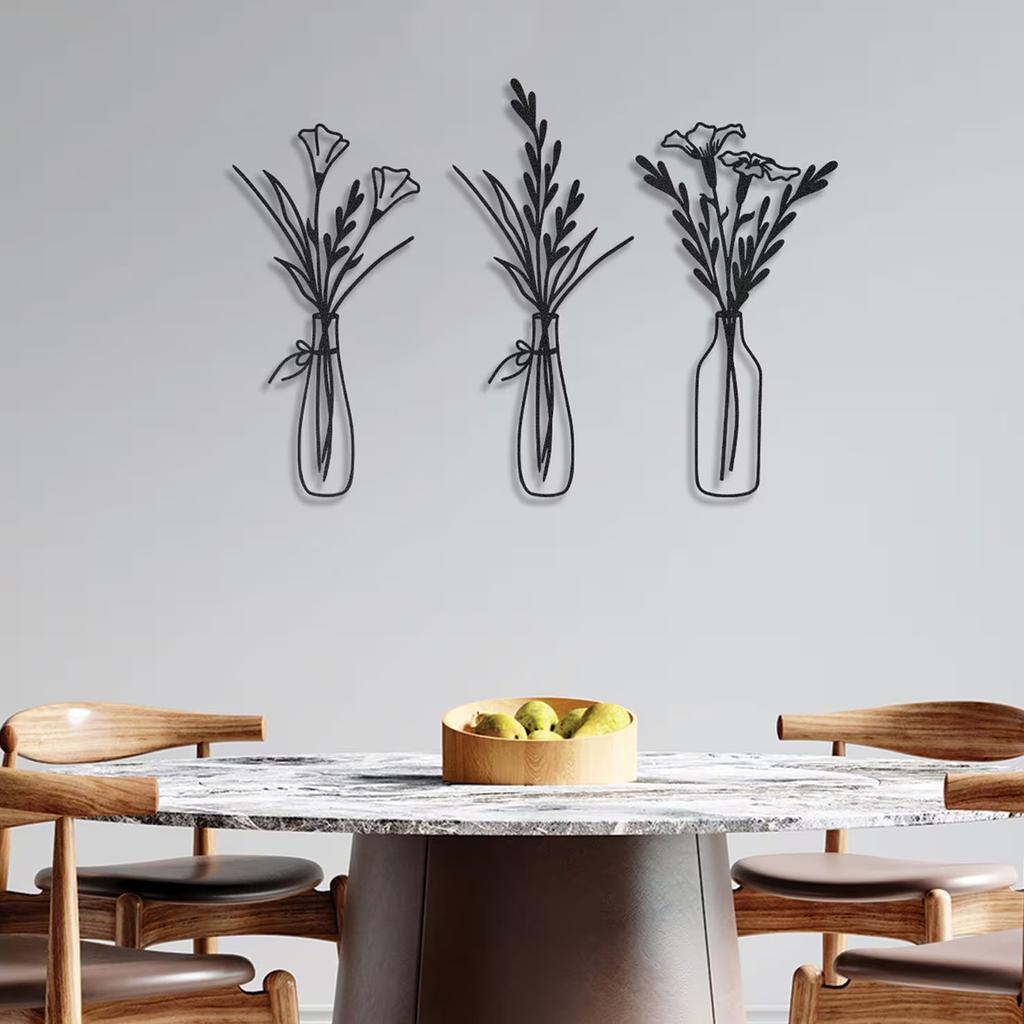 3pcsFlowers In a Vase Metal Wall Decor Home Decor Metal Wall Decor Decorations for Living Room Bedroom Decoration