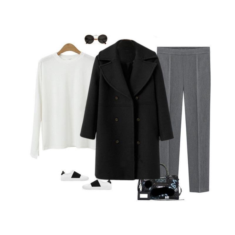 Women Plus Size Mid Length Woolen Long Sleeve Overcoat Casual Outerwear