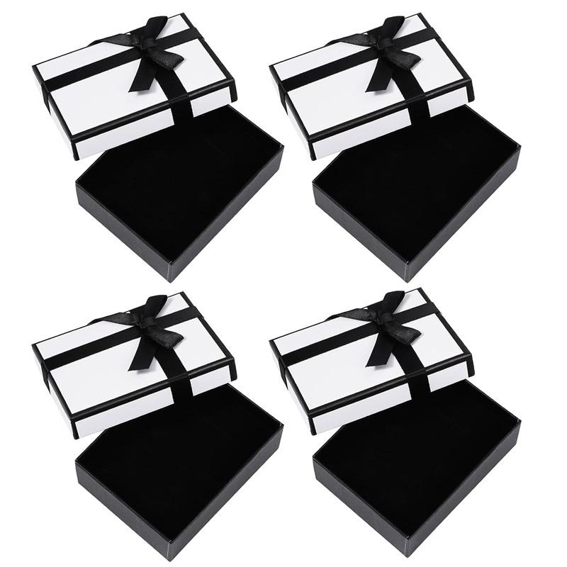 2 Scatole Regalo Per Gioielli Con Coperchio, 9x7x3 Cm, In Cartone, Colori Nero E Bianco, Per Collane, Orecchini, Bracciali