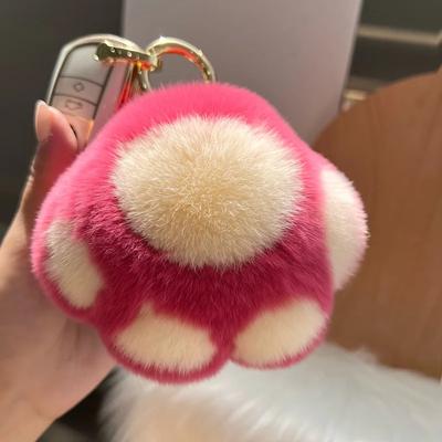 New [cute Little Cat Claw] Real Rex Rabbit Hair Car Keychain Pendant Fur Plush Book Bag Pendant Gift Cute Keychain