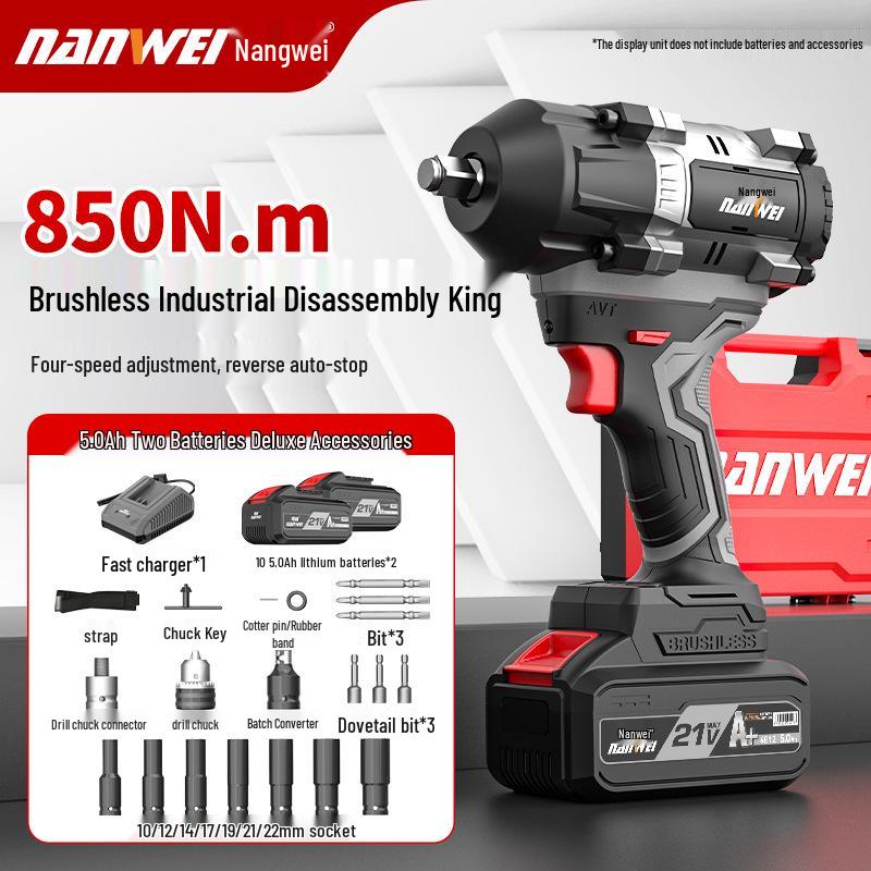 Nanwei 800N Heavy-Duty Electric Brushless Impact Wrench with Lithium Battery