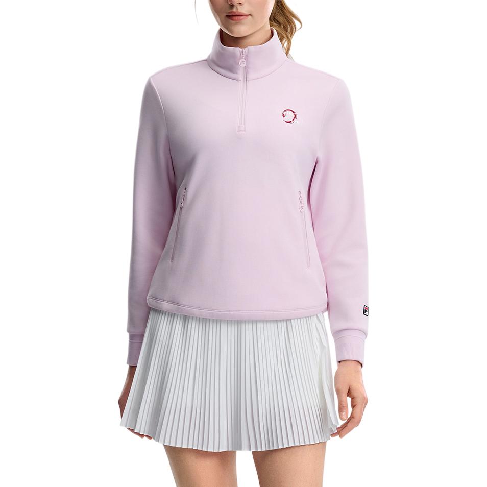 Fila Tennis Series Stand Collar Long Sleeve Pullover Solid Color Sweatshirt Women Sweatshirt A11W613220F-PU